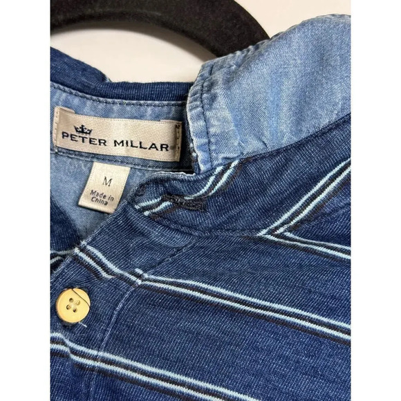 Peter Millar Blue & Denim Stripe Cotton Polo Size Medium - Picture 8 of 8
